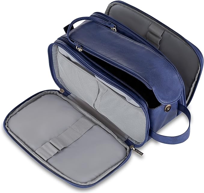 Elviros Toiletry Bag for Men, Large Travel Shaving Dopp Kit Water-resistant Bathroom Toiletries Organizer PU Leather Cosmetic Bags