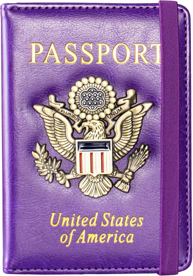 Passport Holder and Card Slot Combo RFID Blocking Leather Travel Passport Wallet for Men and Women US Passport Cover, Purple