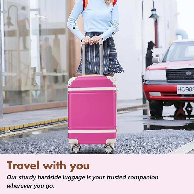 Merax 24 Inch Checked Luggage, Expandable Suitcase with Spinner Wheels, Hard Shell Vintage Luggage Set with TSA Lock(Pink)