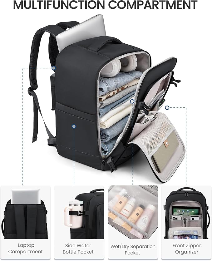 LOVEVOOK Travel Backpackfor Men, 40L Carry on Backpack Flight Approved with 3 Packing Cubes, Extra Large Personal Item Bag Fit 17.3 inch Laptop for Business Trip Weekender, Waterproof Daypack, Gray