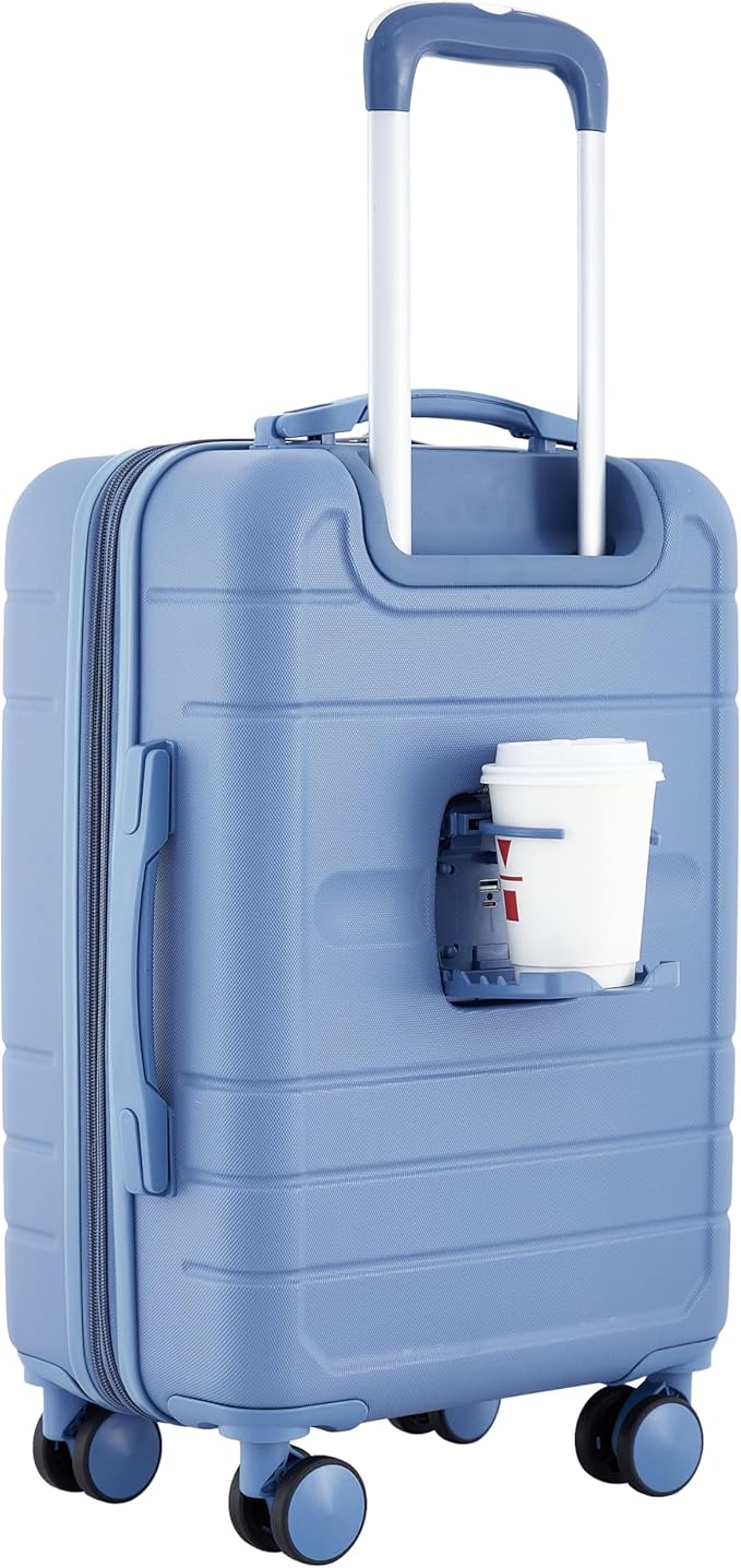 French Connection St. Martin Carry-On Luggage with Cup Holder/USB Ports, Stormy Blue