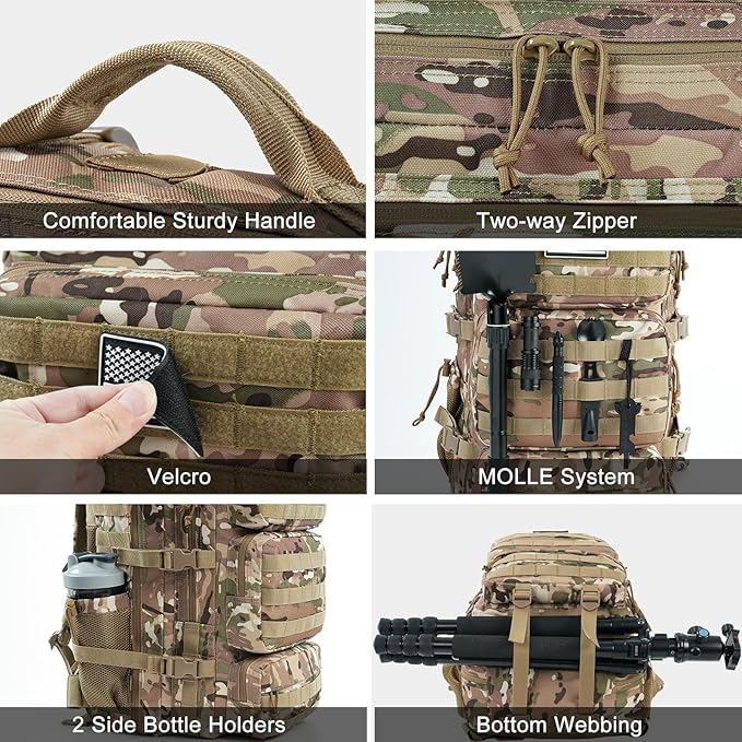 Military Tactical Backpack 25L Day Backpack for Men Molle Army 3 Days Assault Pack Bug Out Bag Water Resistant and Heavy Duty Hiking Treeking Rucksack - Camouflage