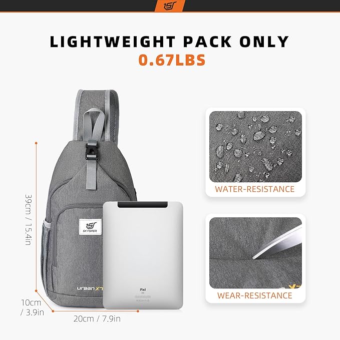 SKYSPER Sling Bag RFID Crossbody Sling Backpack Cross Body Shoulder Bag Travel Hiking Daypack for Women Men(Darkgrey)