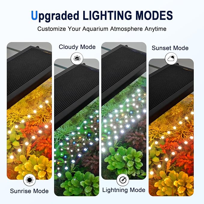 AQQA 24/7 Aquarium Light with Timer, Full Spectrum LED Fish Tank Light | for Freshwater & Plants, 9 Dimmable Light Modes, 10 Adjustable Brightness, Extendable Brackets for 47-53 inch Tank