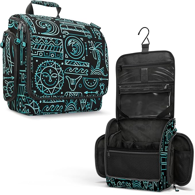 VENTURE 4TH Hanging Travel Toiletry Bag for Women & Men – Large Toiletry Organizer with 17 Compartments, Removable TSA Pouch, Travel Wash Bag for Toiletries, Makeup & Shaving Kit (Surfing Vibes)