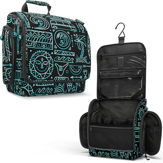 VENTURE 4TH Hanging Travel Toiletry Bag for Women & Men – Large Toiletry Organizer with 17 Compartments, Removable TSA Pouch, Travel Wash Bag for Toiletries, Makeup & Shaving Kit (Surfing Vibes)
