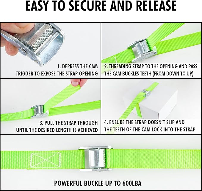 Cartman 1" x 12'Lashing Straps Cargo Tie-Down Strap Up to 600lbs, 6pk in Carry Bag, Green