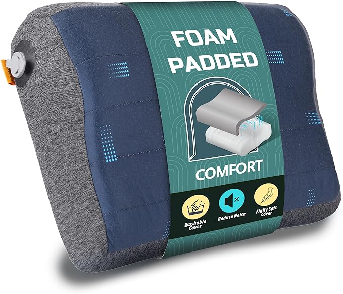 TREKOLOGY ALUFT Pro Inflatable Camping Pillow with Removable Foam-Padded Case - Camp Pillow for Camping & Hiking, Backpacking, Airplane, and Travel - Add to Your Outdoor Backpacking Gear Essentials