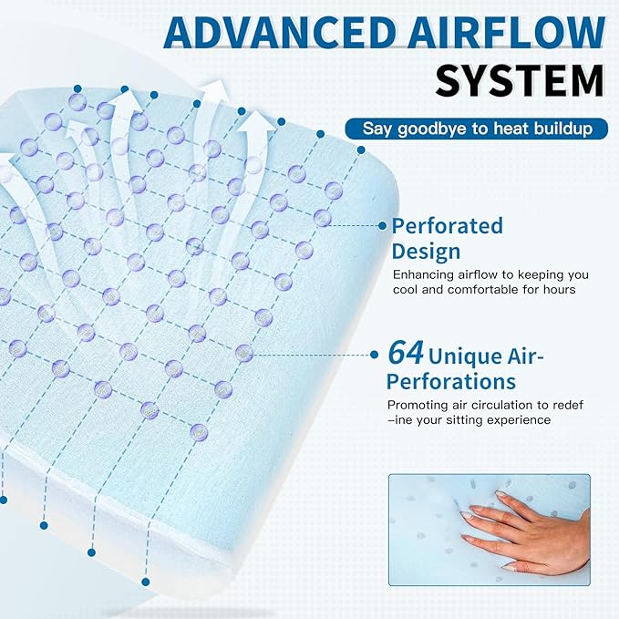 Seat Cushion for Tailbone Pain Relief, Extra Thick & Ventilated Office Chair Cushion with Non-Slip Cover, Memory Foam Booster Support for Desk, Car, Wheelchair (Black)