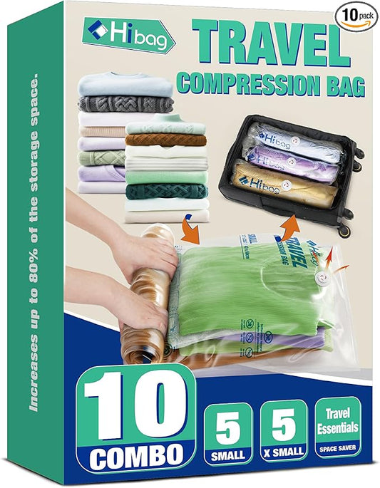 Travel Zipper Storage Bags,Travel Essentials Roll Compression Bags for Cruise Luggage Accessories, 5 Luggase Size 5 Carryon Size (10 pack)