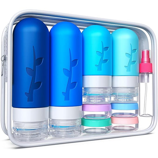 18pack Travel Bottles for Toiletries,TSA Approved Silicone Travel Containers jar for Toiletries,Leak Proof Refillable Liqus Shampoo And Conditioner Essentials toiletry