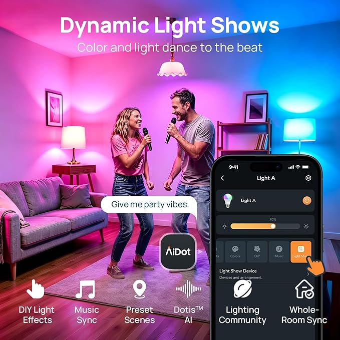 Linkind Smart Light Bulbs, Work with Alexa, Google Home, AiDot | Led Color Changing Light Bulb RGBTW, 2.4G WiFi+Bluetooth, 104 Preset Scene, Music Sync, DIY, Dotis, A19 E26, 60W 800LM, 1Pack