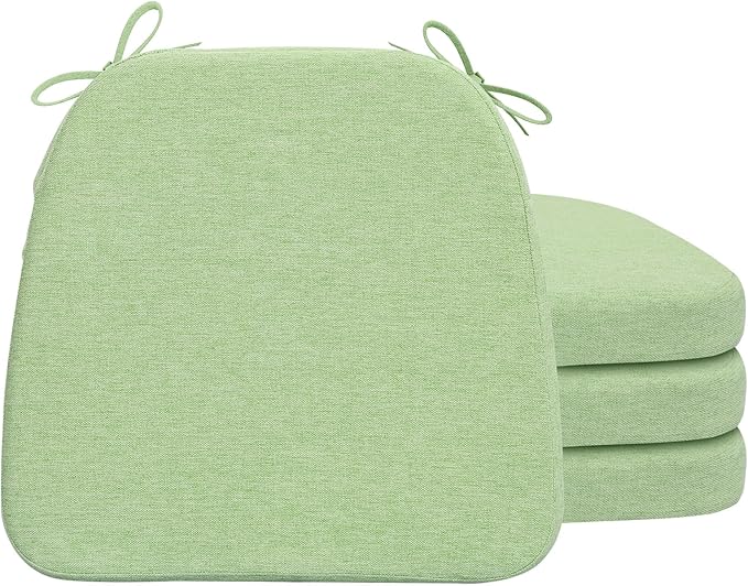 AAAAAcessories D-Shaped Chair Cushions, 2" Thick Dining Chair Pads with Ties and Removable, Machine-Washable Cover, 17" x 16", Set of 4, Pear Green