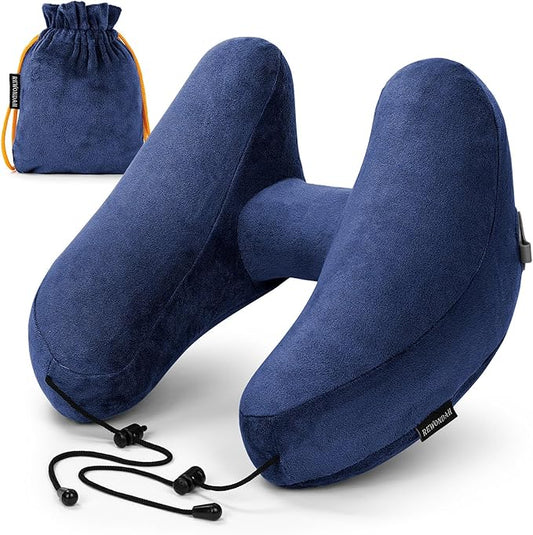 Rewondah Inflatable Travel Pillow, H-Shape Inflatable Neck Pillow for Traveling on Plane, Washable Cover Travel Pillow Airplane Pillow for Neck Support, Blow up Neck Pillows for Air Travel