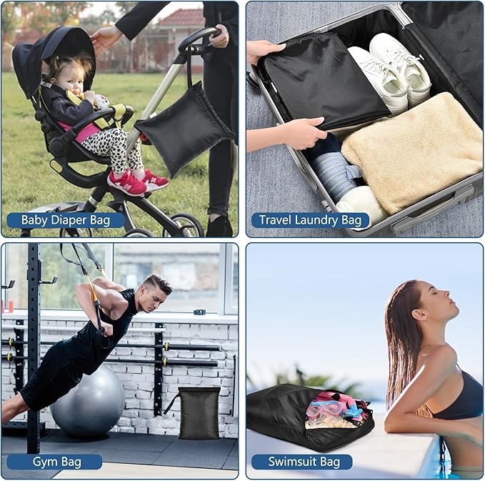 OTraki 2PCS Small Wet Bag for Swimsuit 12x14 Inch Wet Clothes Bag with Handle & Zippered Reusable Wet Dry Bag Waterproof Storage Bag for Beach Pool Yoga Gym,Drying Do Not Exceed 176℉ Black