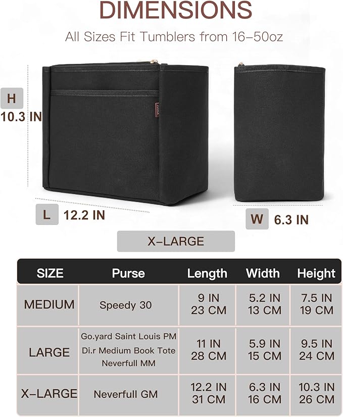 TOVICE Tote Bag Organizer Insert with Stanley Cup Holder and Zipper Bag, Compatible with Neverfull, Saint Louis and More, 9 Pockets (Black, X-Large)