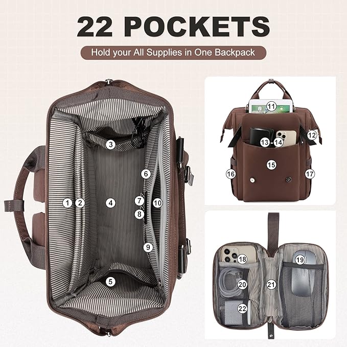 LOVEVOOK Laptop Backpack for Women Work Travel Commuter Backpack Business Computer Bag Teacher Doctor Nurse Bags College Backpack Purse Laptop Bag, 15.6 Inch, Coffee-black