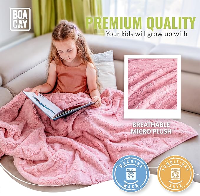 BOACAY Travel Toddler Blanket for Airplane, Car - Soft Kids Throw Blanket for Daycare - Pillow for Girls, Boys with Backpack Clip, Luggage Sleeve