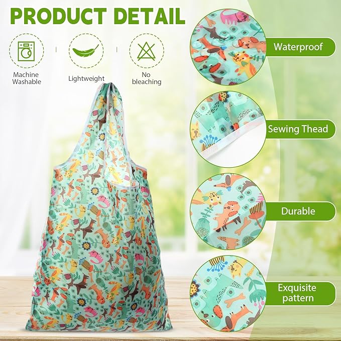 Paterr 24 Pcs Foldable Reusable Shopping Bag Recycle Travel Grocery Bag Fold to Pocket Tote Bulk for Daily Supplies Load