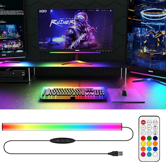 WILLED RGB Under Monitor Light Bar, Gaming Lights for Gaming Setup, RGB Desk Led with Remote Controller, 5V USB Led Light Bar, Keyboard Gaming Light for Desk/PC/Monitor/Computer/Setup/Room Accessories