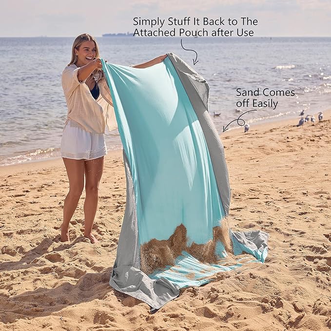 WEKAPO Beach Blanket Sandproof Waterproof, Extra Large Beach Mat, Oversized & Compact Sand Free, Quick Drying Beach Essentials for Vacation, Cruise, Picnic & Camping with Stakes