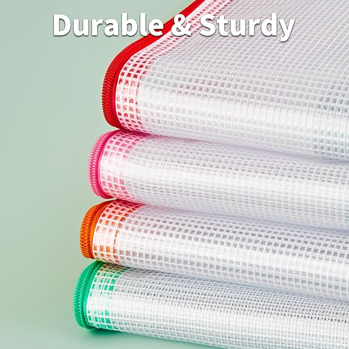 JARLINK A3 (16.5x12.6 in, 24 Pcs) Mesh Zipper Pouch, 12 Colors Extra Large Zipper Bags, Waterproof File Pouches for Office Supplies, Puzzles, Board Game, School, Travel Accessories & Craft Projects