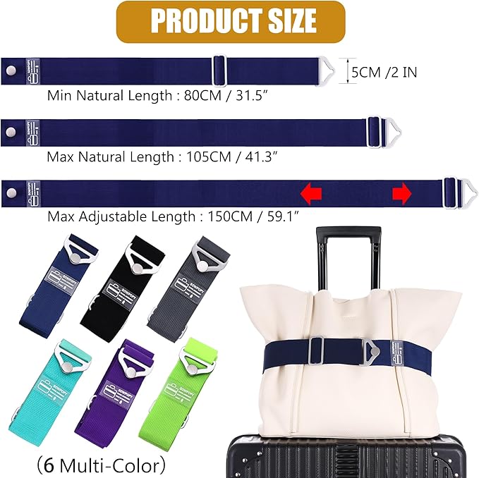 SOWPOPY Travel Belt for Luggage, Add a Bag Luggage Straps Suitcase Travel Belt Over Handle for Carry On Bag, Adjustable 2-in-1 Elastic Luggage Belt Bag Bungee Travel Essential Accessories