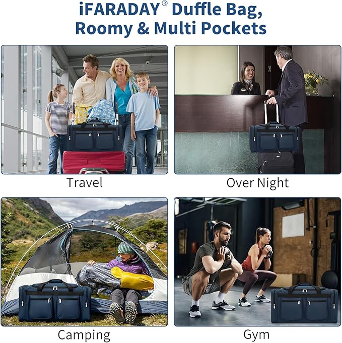 55L Duffle Bag for Travel - 24 inch Heavy Duty Duffel Bag with Multi Pockets for Overnight Weekend Gym Sports Camping(Navy)