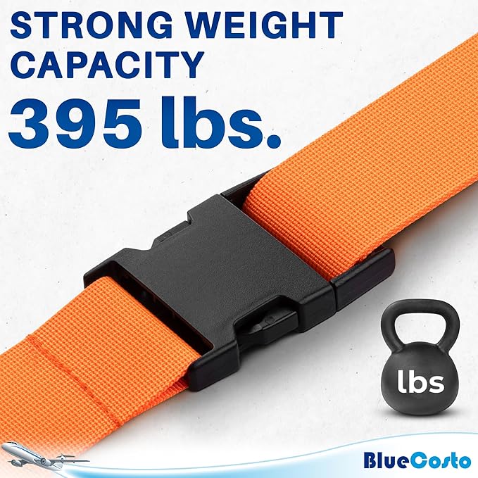 Luggage Straps for Suitcases - TSA Approved - Orange, 4 PK - Premium Nylon Belts for Suitcase, Briefcase & Travel Bag - Adjustable Strap Length 46" - 78"