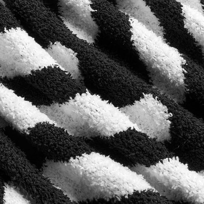 Throw Blanket, Soft Cozy Fluffy Striped Throw Blankets for Couch, Sofa, Bed, Chair, Warm Fuzzy Plush Lightweight Decorative Stripe Blanket, Black White, 50x60 inches