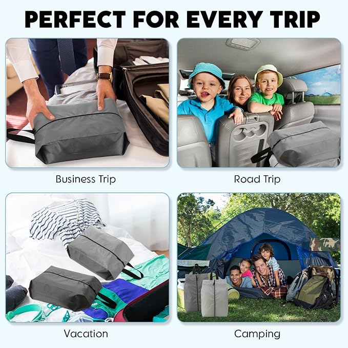 6 Pcs Travel Shoe Bags with Zipper Portable Suitcase Shoe Organizer Packing for Men Women Nylon Multicolor(L,Gray)