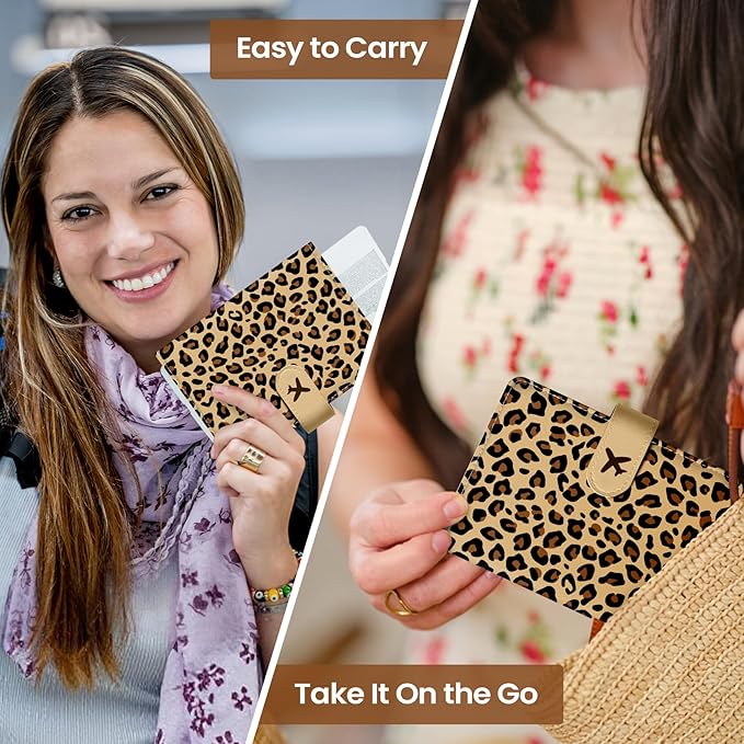 Passport Holder for Travel Essentials, RFID Blocking Leather Cover Wallet with Magnetic Closure, Aesthetic & Cute Passport Book Case for Women and Men - Leopard