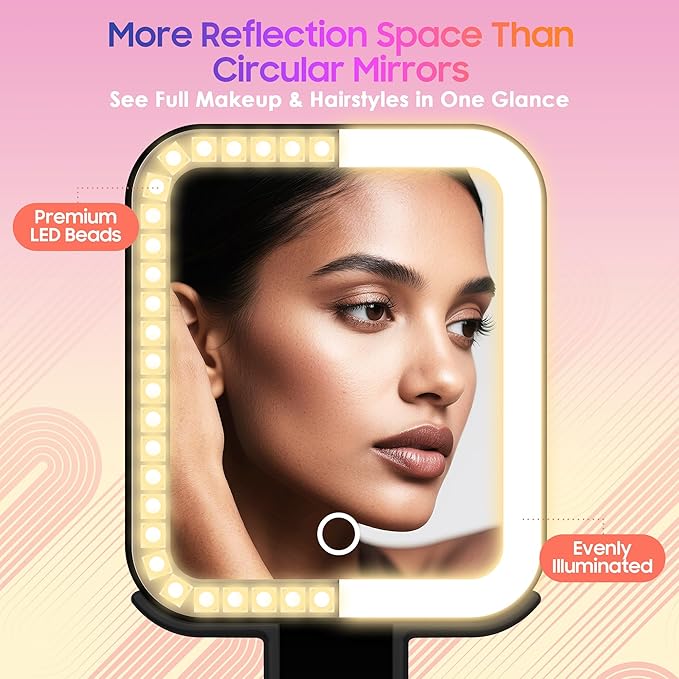 GOMIPURU Magnifying Travel Mirror with Light, 30X/1X Double-Sided Magnifying Mirror with 3 Color Lights, Brightness Adjustable, Foldable Handheld Makeup Mirrors Portable for Travel and Desktop Use,B