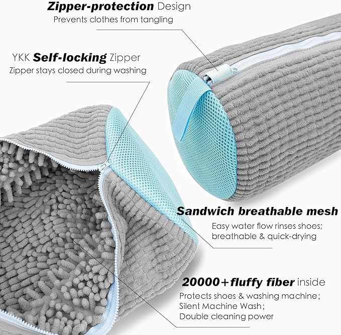 Shoe Washing Machine Bag,Laundry Shoe Bag for Washer and Dryer,Reusable Shoe Cleaning Bag for Sneakers,Tennis Shoes,With Self-locking Zipper, Microfiber Inside,Include Shoe Bag (Pro Grey - 1 Pack)