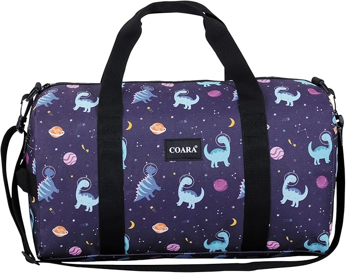 Kids Duffle Bag Overnight Bags for Boys and Girls Weekender Sleepover Carry-On Tote for Traveling Gym Sport Dance (Dinosaur Navy)