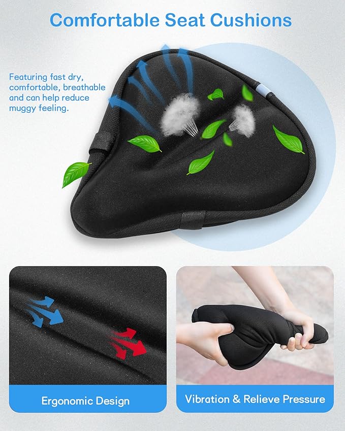 Bike Seat Cushion, Gel Seats Cover, Bicycle Covers, Bike Seat Cushion for Women Men Comfort Compatible, Suitable for Outdoor and Indoor (11x10 inch)