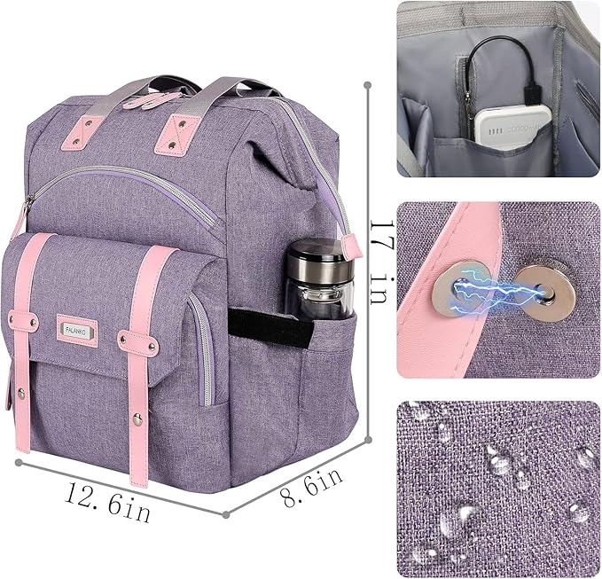 FALANKO Laptop Backpack for Women,Large Computer Backpack Fits 17 Inch Laptop with RFID Water Resistant purse Casual Purple Bookbag for Teacher/work/College/nurse/Doctor/Woman