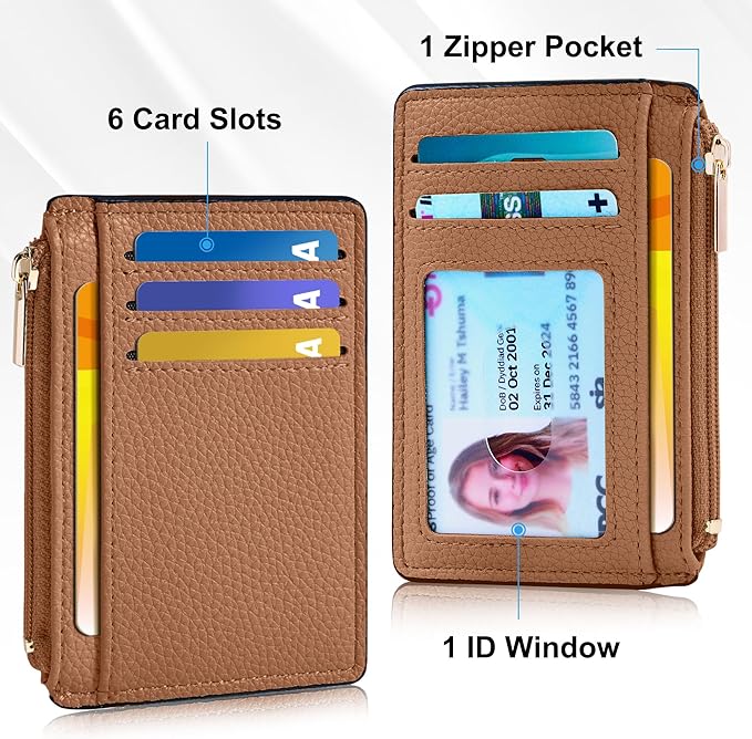 Tipmile Credit Card Holder for Women Slim Minimalist Front Pocket RFID Blocking Wallet Small Compact Card Case with ID Window, Brown