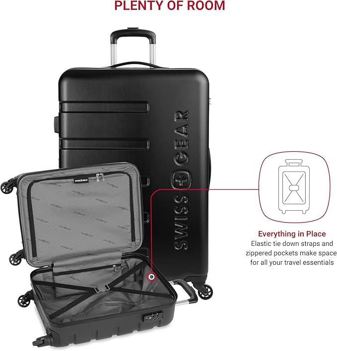 SwissGear 7366 Signature Hardside Expandable Luggage with Spinner Wheels, TSA Lock, Cup-Holder, Black, 2-Piece Set (19/27)