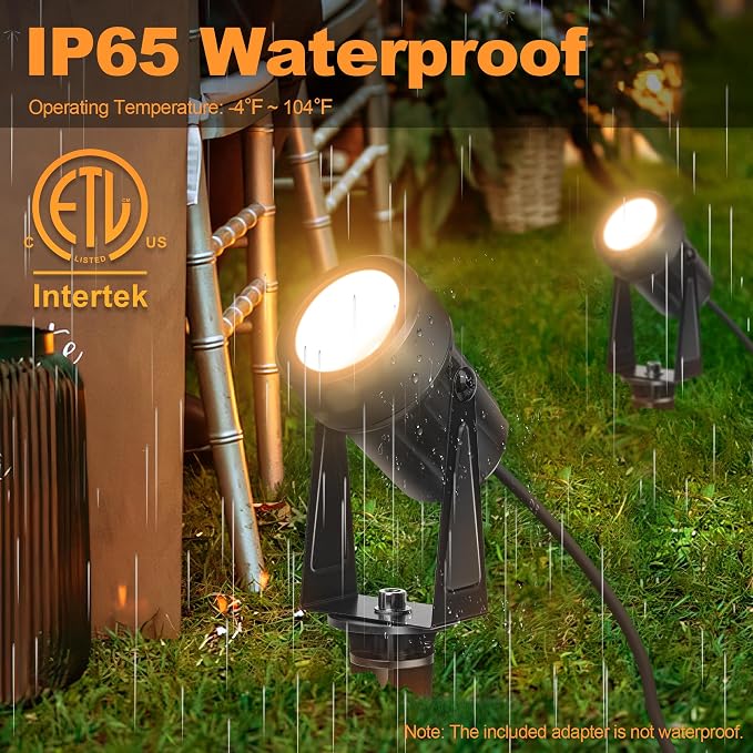 Outdoor Landscape lighting Low Voltage, 65.6FT Wired LED Spot light with Plug-in Transformer, IP65 Waterproof Outside Uplight 18W 1800LM for Yard Garden Tree Pathway House, Warm White 3000K, Pack of 6