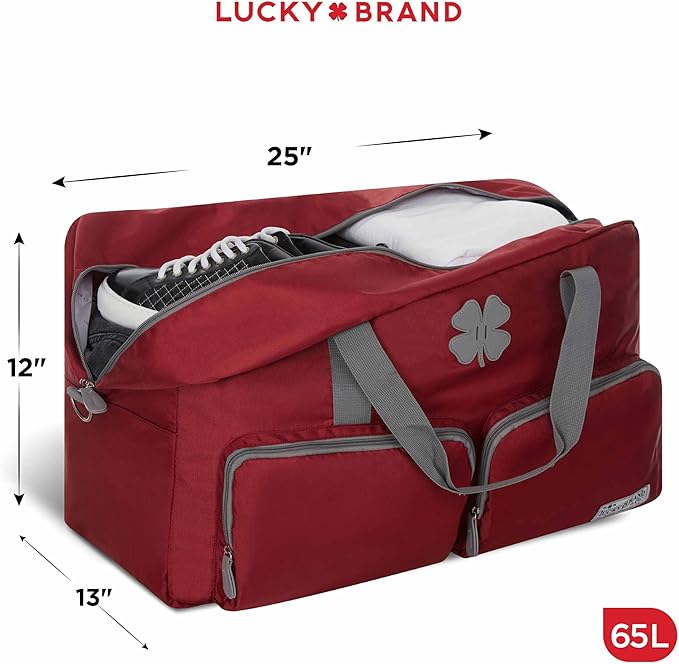 Lucky Travel Duffel Bags 65L, Gym Bag, Travel Bag & Large Duffle Bag for Men, Foldable Overnight Weekender Bags for Women & Men with Adjustable Shoulder Strap, Winery