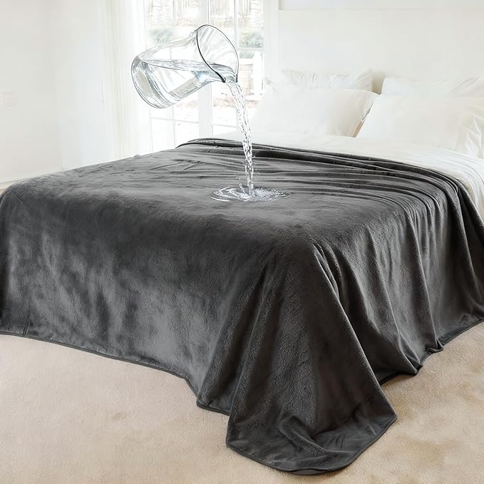 NANPIPER 100% Waterproof Blanket Queen Size Cover for Bed, Reversible Fleece Love Blankets, Spill-Proof Dog Pads for Camping, Travel, Dark Grey/Light Grey 80x90 inches
