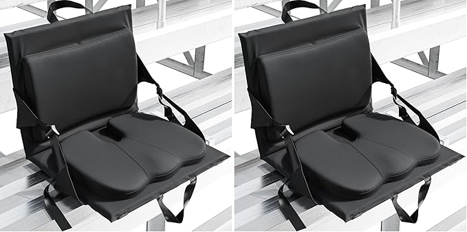 Everlasting Comfort Stadium Seats with Back Support - Adjustable Memory Foam Bleacher Chairs with Back and Cushion, Portable, Easy Folding Stadium Seat Cushion with Storage Pocket (Pack of 2)