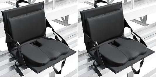 Everlasting Comfort Stadium Seats with Back Support - Adjustable Memory Foam Bleacher Chairs with Back and Cushion, Portable, Easy Folding Stadium Seat Cushion with Storage Pocket (Pack of 2)