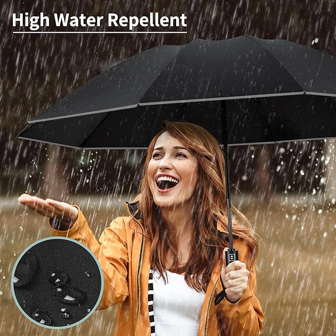 Seniny Inverted Travel Umbrella, Automatic Umbrellas for Rain, Windproof Compact Umbrella with Reflective Stripe, Folding UV Umbrella Sun Umbrella, Portable Large Umbrella for Backpack, Lightweight