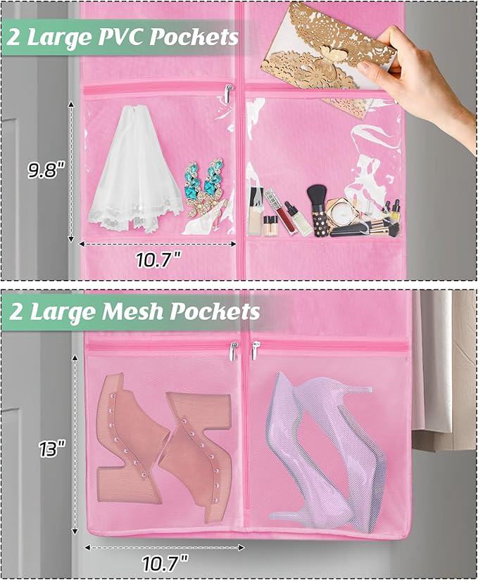 MISSLO Portable 65" Wedding Dress Garment Bag with Bride Tote Bag 8'' Gusseted Dress Bags for Gowns Long 4 Pockets Dress Cover for Women, Pink