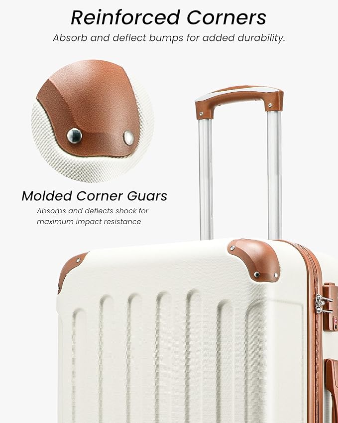 28 Inch Luggage with Spinner Wheels, Hardside Suitcase with Wheels, TSA Approved, White Brown