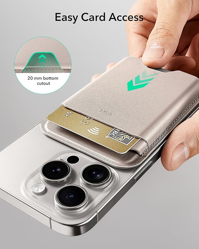 ESR for MagSafe Wallet, 5 Card Holder with RFID Blocking, MagSafe Sticker Included, Slim Magnetic Wallet for iPhone 17e/17/16/15/14/13/12 Series, Selected Samsung Devices, Not for Mini,Desert Titanium