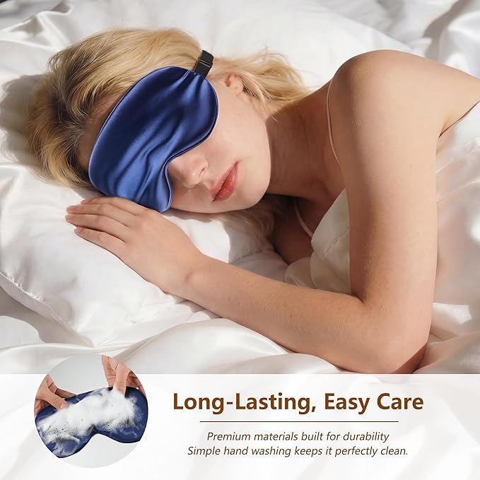 Sleep Mask Silk Eye Mask for Men Sleeping Mask, Adjustable Elastic Strap for Night Shading Sleep Mask, Soft and Comfortable for Both Men and Women (Dark Blue)