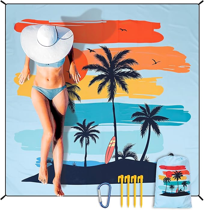 Beach Blanket Waterproof Sandproof Extra Large Beach Mat 79" X 83"/120"x108"for 1-8 Adults Quick Drying Durable Outdoor Picnic Mat for Beach Travel Camping Hiking